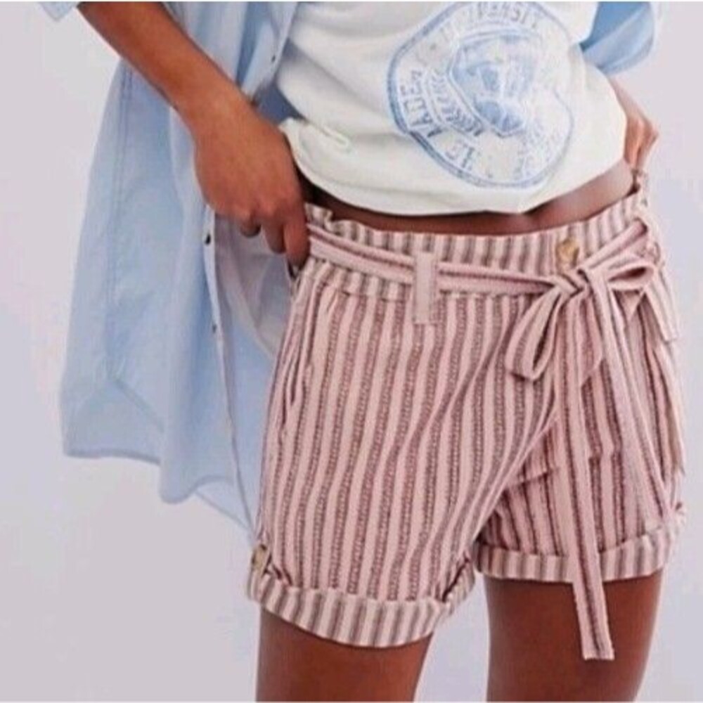 Free People FP One Harriet Striped Paperbag Boho Peasant Shorts Western Sz Med